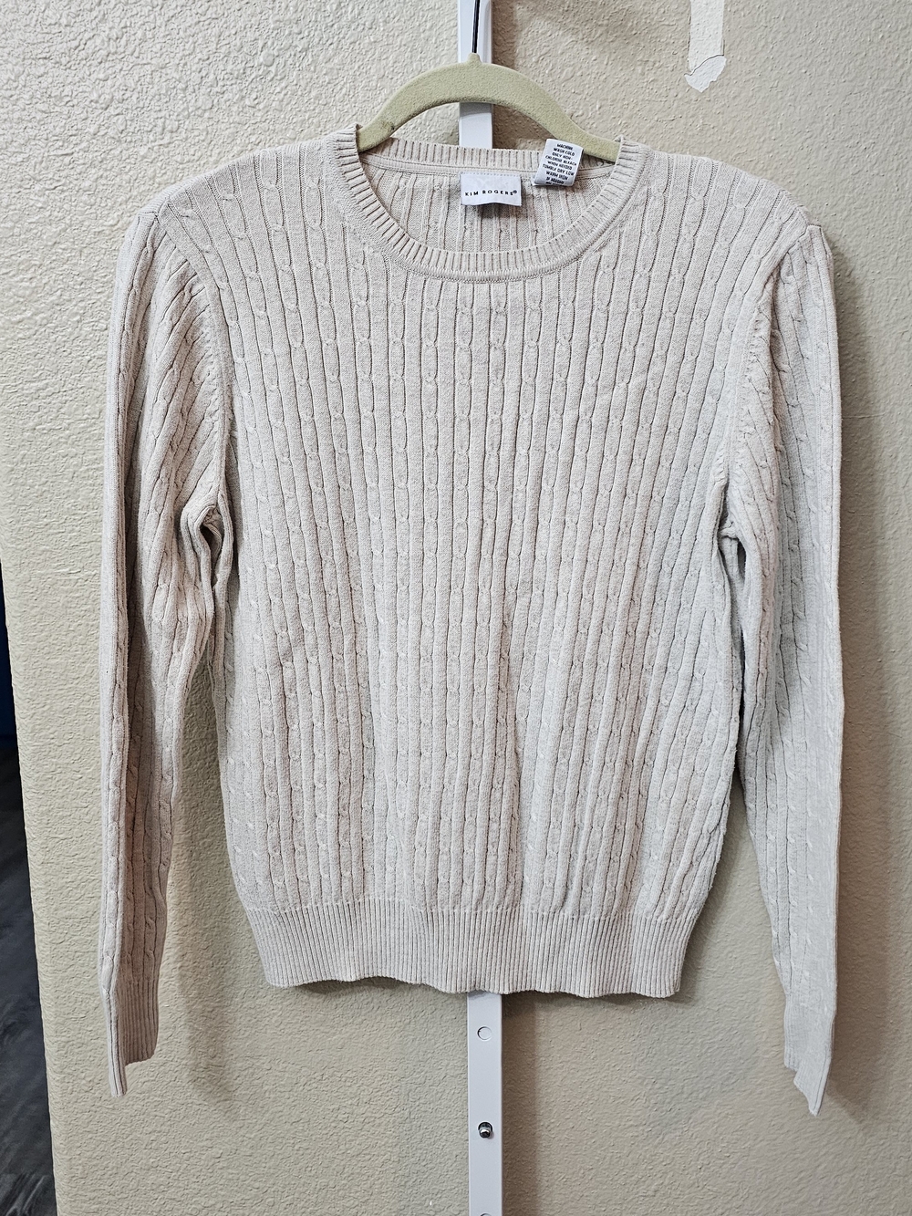 Kim Rogers Cream Cable Knit Crewneck Sweater M